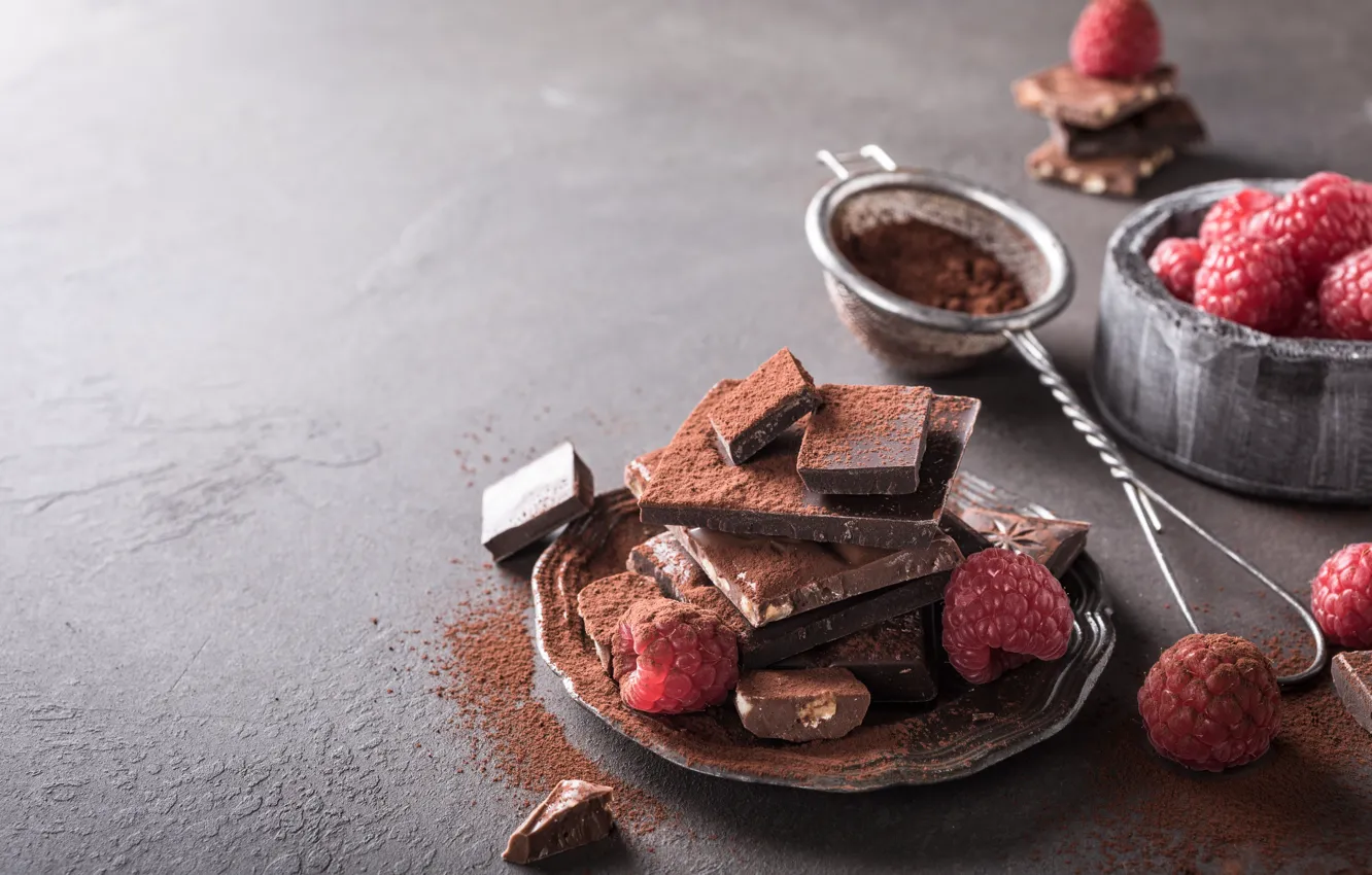 Фото обои ягоды, малина, плитка, шоколад, Iryna Melnyk