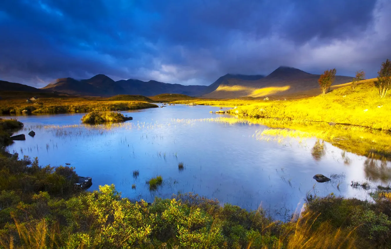 Фото обои пейзаж, горы, тучи, озеро, Шотландия, Rannoch Moor