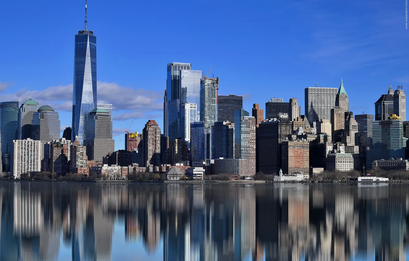 Фото обои отражение, Нью-Йорк, США, небоскрёбы