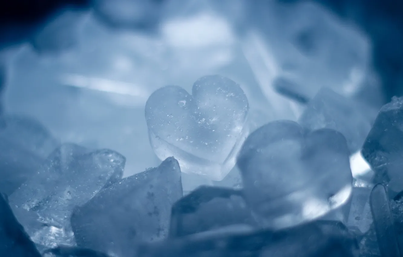 Фото обои лед, макро, сердечки