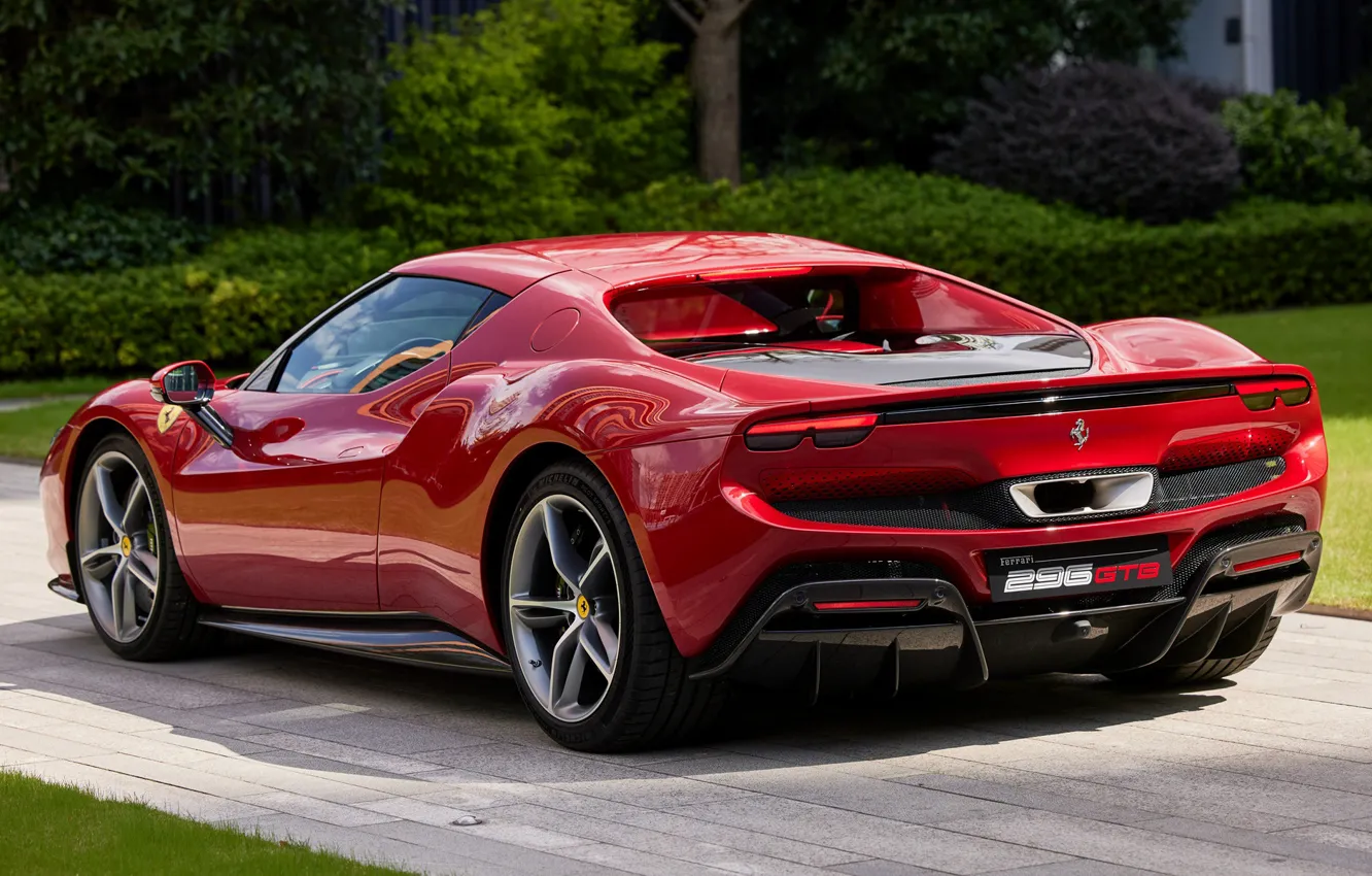 Фото обои Ferrari, green grass, super car, exterior, streamlined shapes, 296 GTB