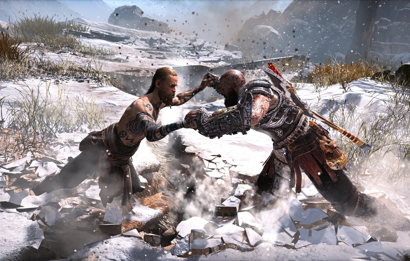 Фото обои Kratos, Vikings, God of War 4, Santa Monica Studio, Baldur, Zeus Armor