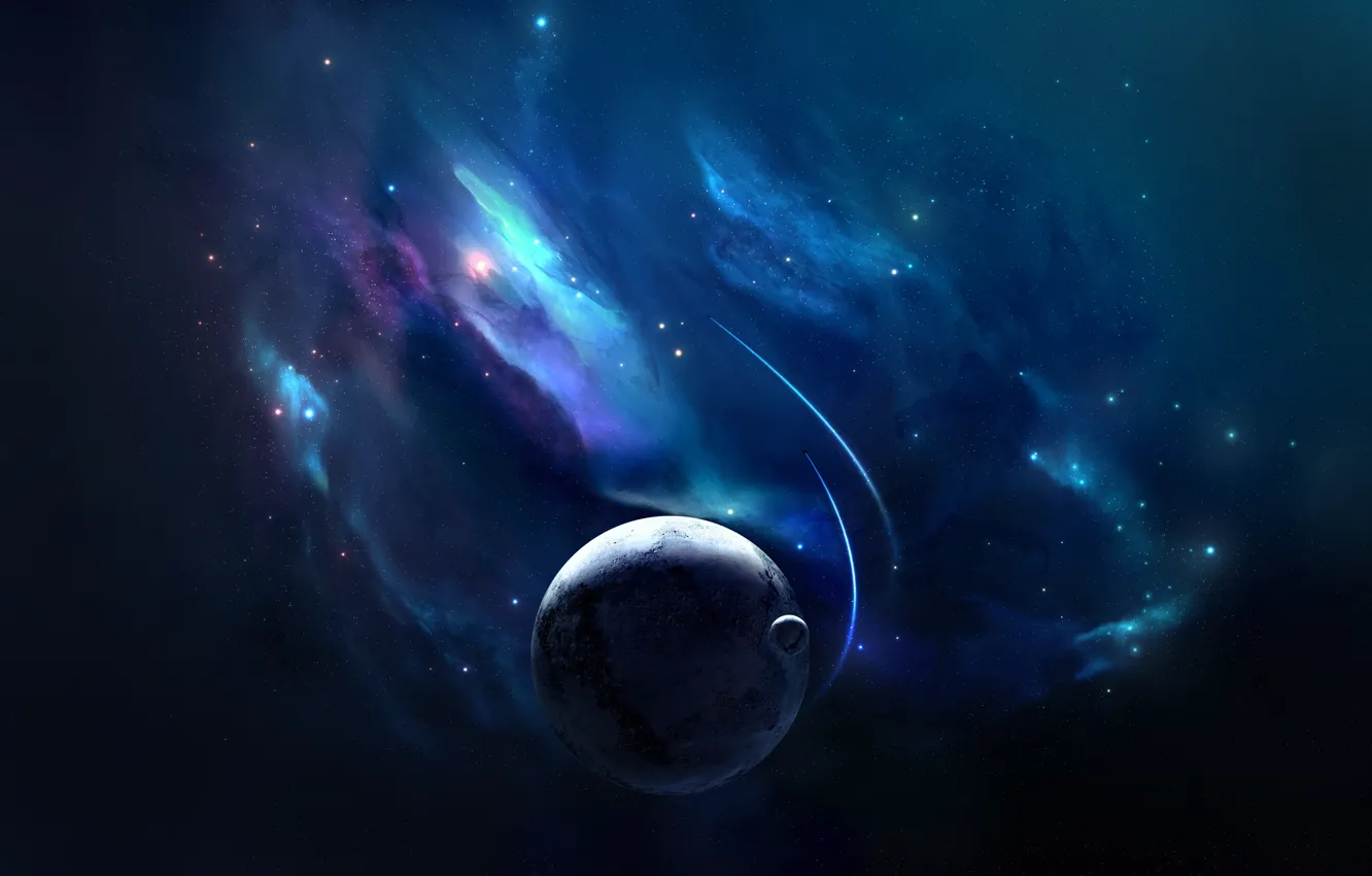Фото обои Звезды, Планета, Космос, Туманность, Планеты, Fantasy, Planets, Арт