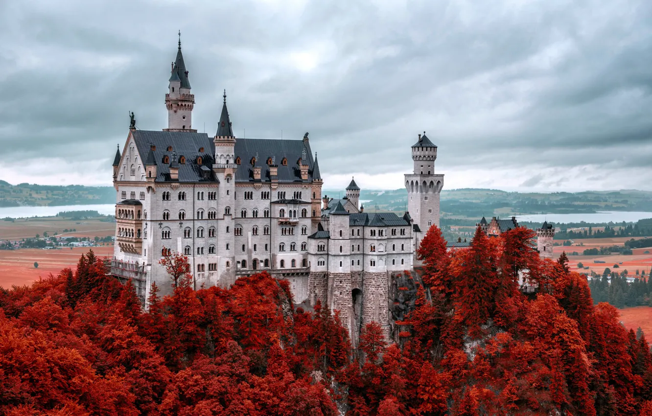 Фото обои замок, Germany, autumn, mountain, Нойшванштайн, Bavaria, Alps, Neuschwanstein Castle