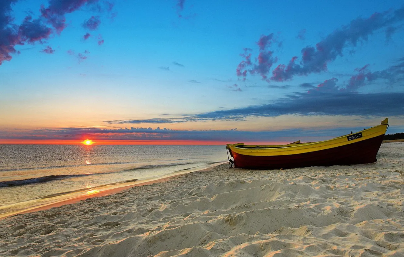 Фото обои океан, берег, лодка