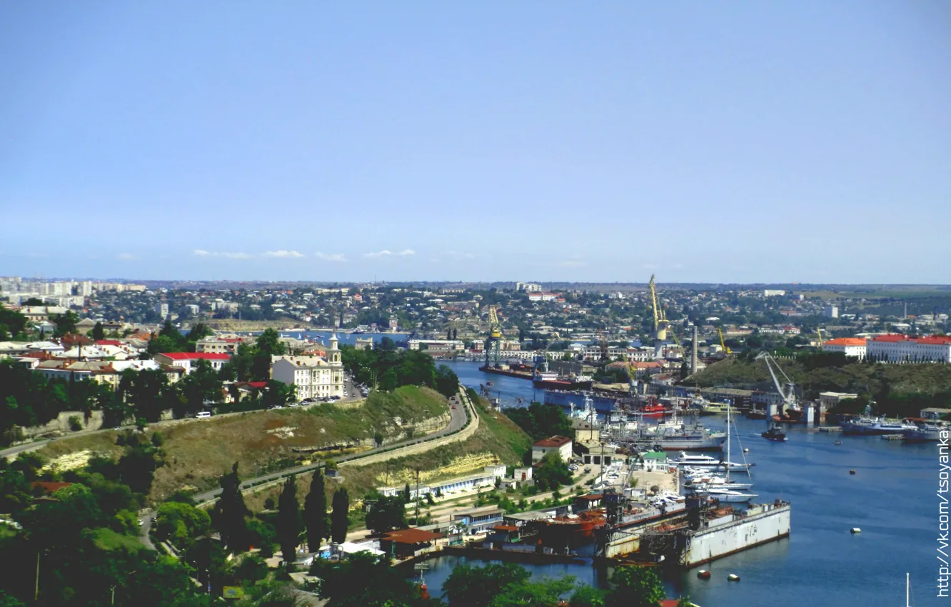 Фото обои море, город, вид, Крым, Севастополь