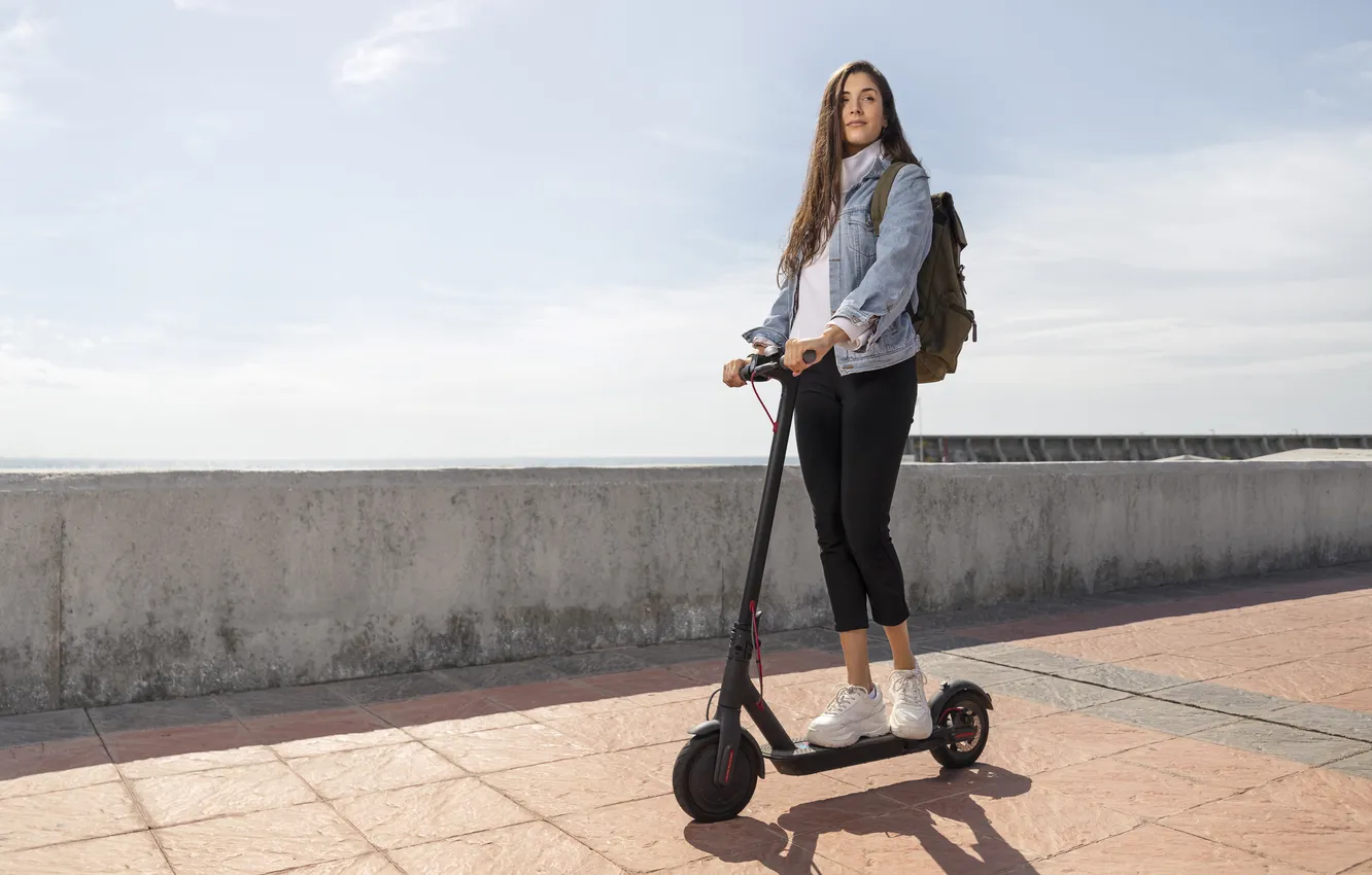 Фото обои woman, young, outdoors, scooter
