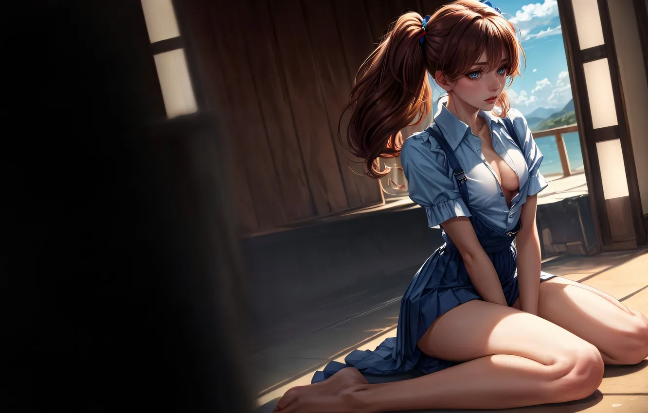 Фото обои girl, shirt, skirt, neckline, ai art
