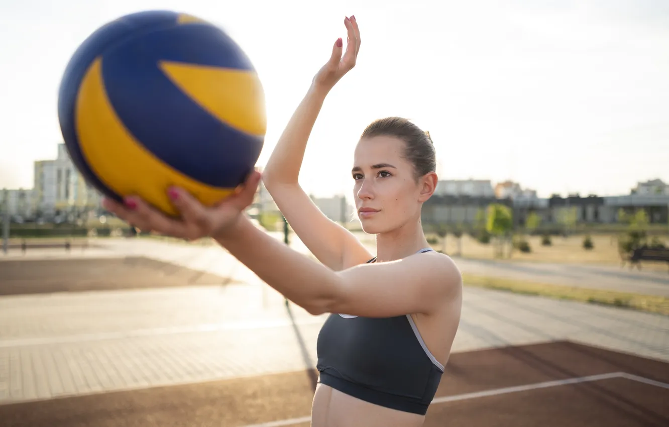 Фото обои girl, playing, volleyball