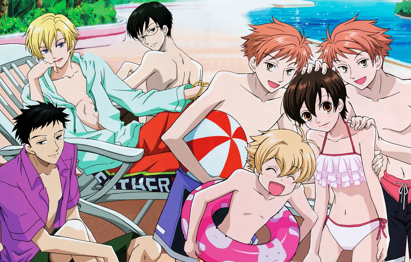 Фото обои пляж, лето, персонажи, Хост-клуб Оранской школы, Ouran Koukou Host Club