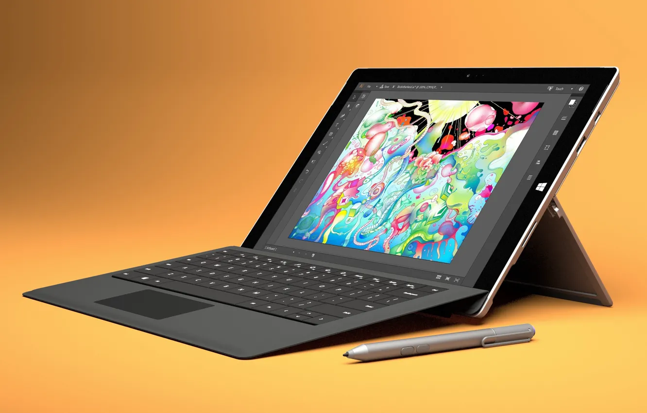 Фото обои Microsoft, logo, tablet, hybrid tablet, Microsoft Surface Pro 4