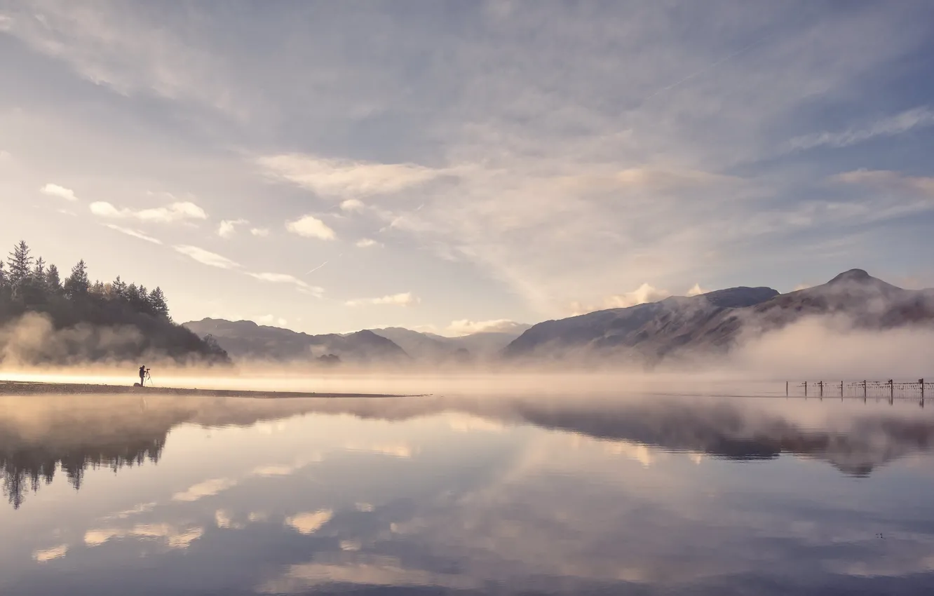 Фото обои природа, туман, озеро
