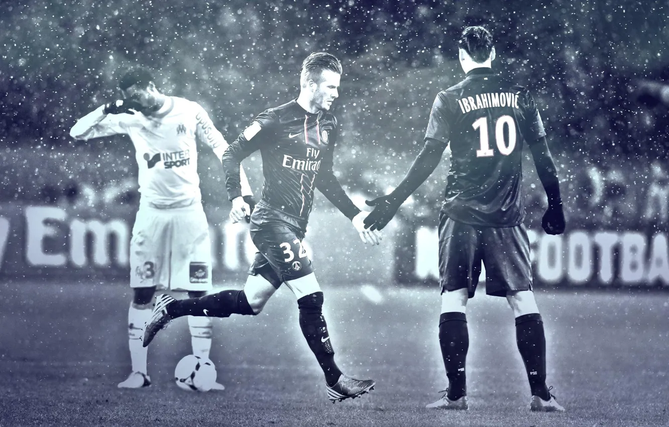 Фото обои wallpaper, sport, David Beckham, football, Paris Saint-Germain, Zlatan Ibrahimovic, players