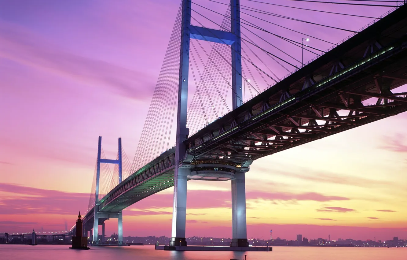 Фото обои мост, город, япония, йокохама, yokohama