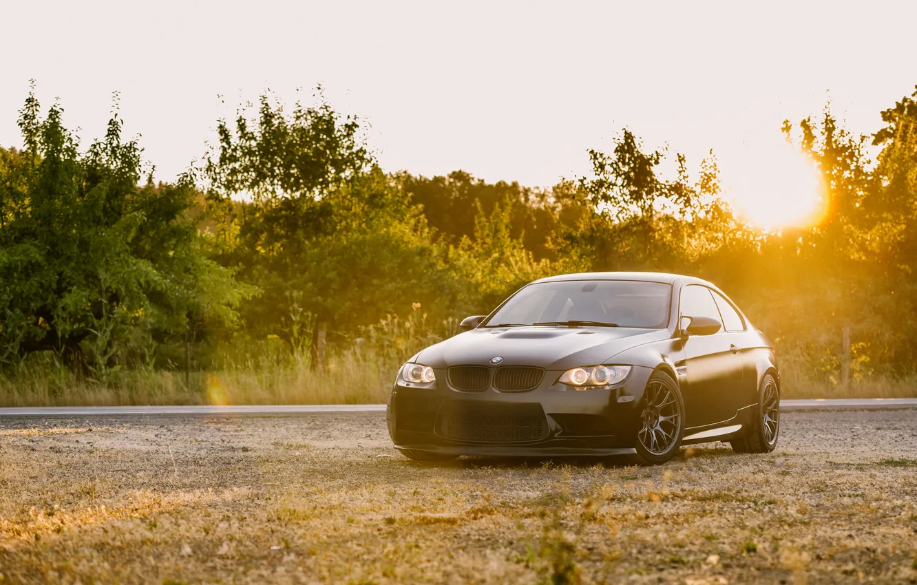 Фото обои Black, Sunset, E92, Trees, M3