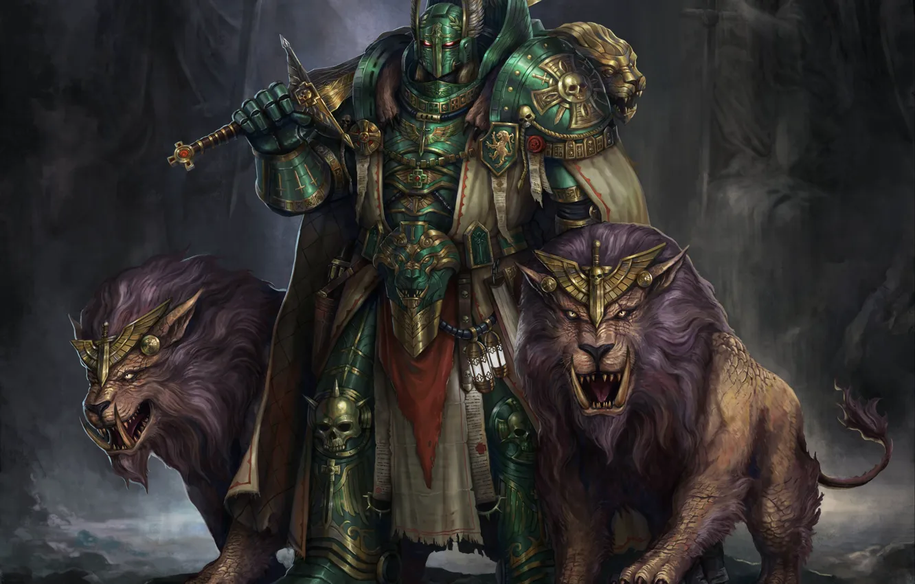 Фото обои оружие, доспехи, существа, броня, рыцарь, львы, Warhammer 40 000, Warhammer 40K