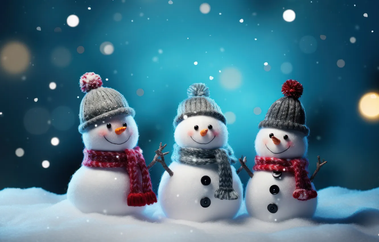 Фото обои зима, снег, Рождество, Новый год, снеговик, Christmas, winter, merry