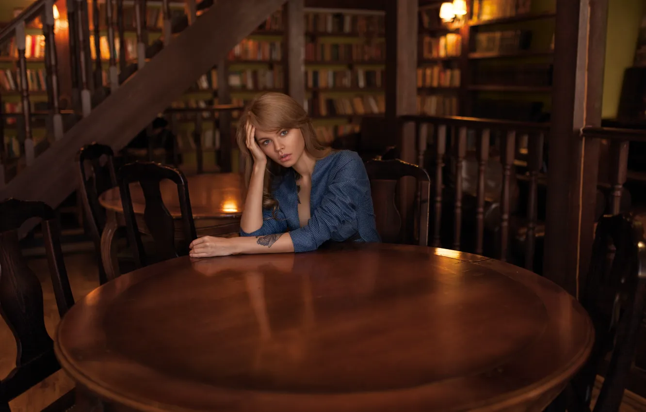 Фото обои girl, beautiful, table, chairs, Анастасия Щеглова, Anastasiya Scheglova, Anastasia Scheglova, Андрей Брандис