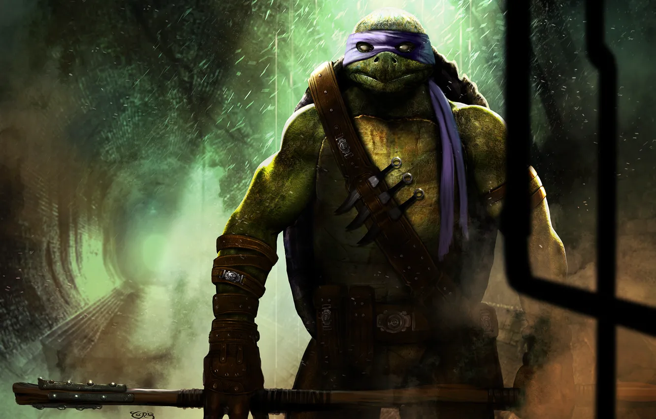 Фото обои арт, Donatello, палка, Teenage Mutant Ninja Turtles, черепашки-ниндзя, канализация