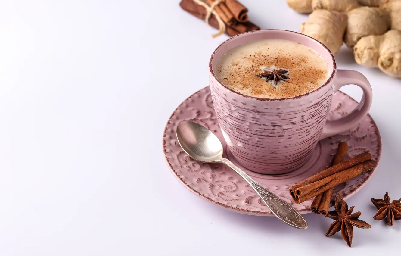 Фото обои чай, молоко, чашка, корица, имбирь, анис, Angelika Mostova