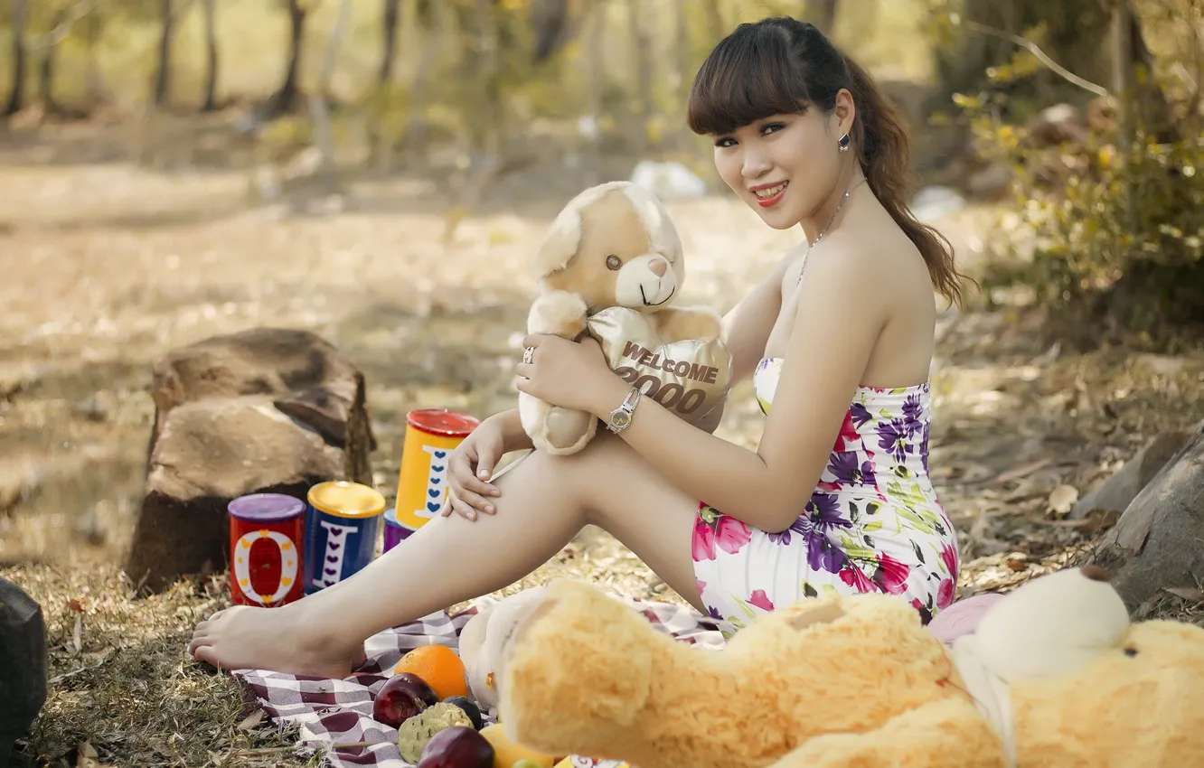 Фото обои лето, девушка, игрушки, азиатка