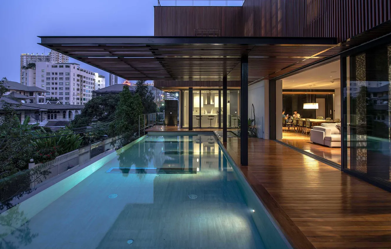 Фото обои пространство, дом, вилла, интерьер, бассейн, Бангкок, Thailand, архитектура