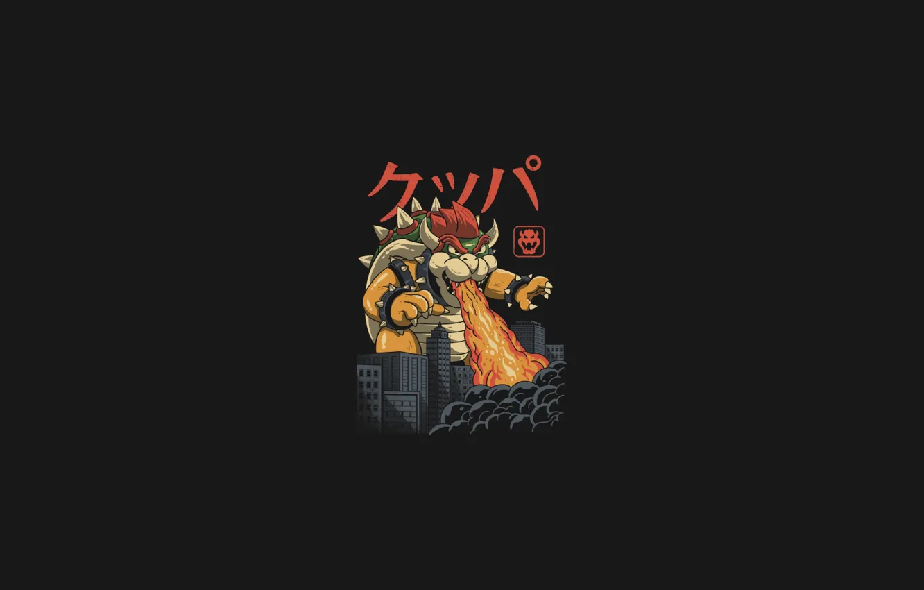Фото обои фон, Super Mario, Godzilla, Mario, Марио, Minimalism, Bowser, Годзилла