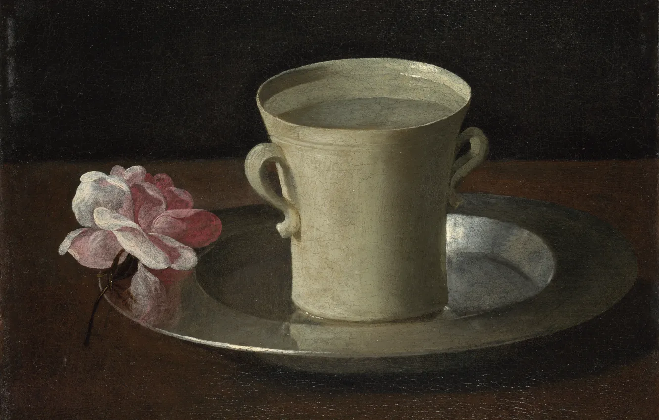 Фото обои Francisco de Zurbaran, Натюрморт с чашкой воды и розой, 1630