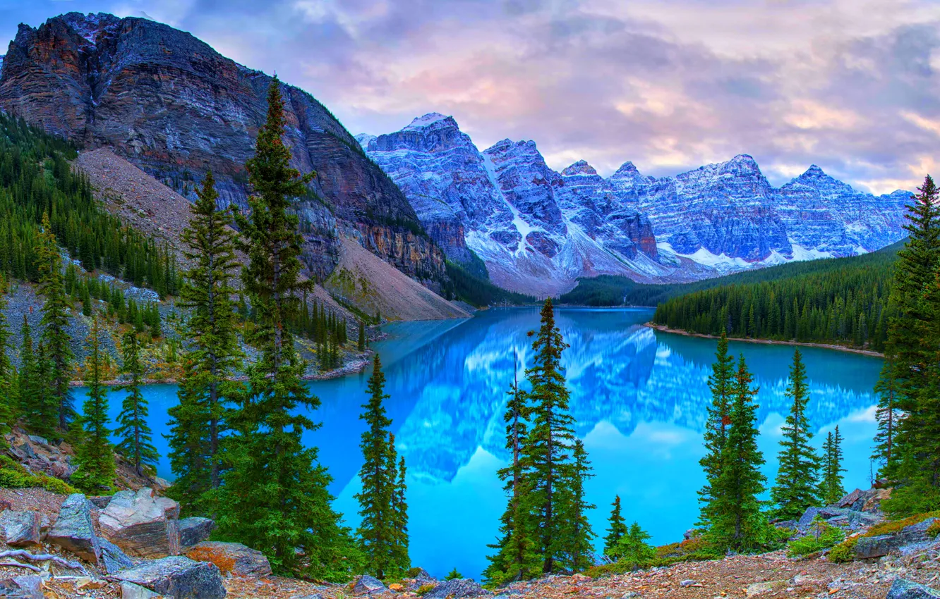 Фото обои небо, деревья, горы, озеро