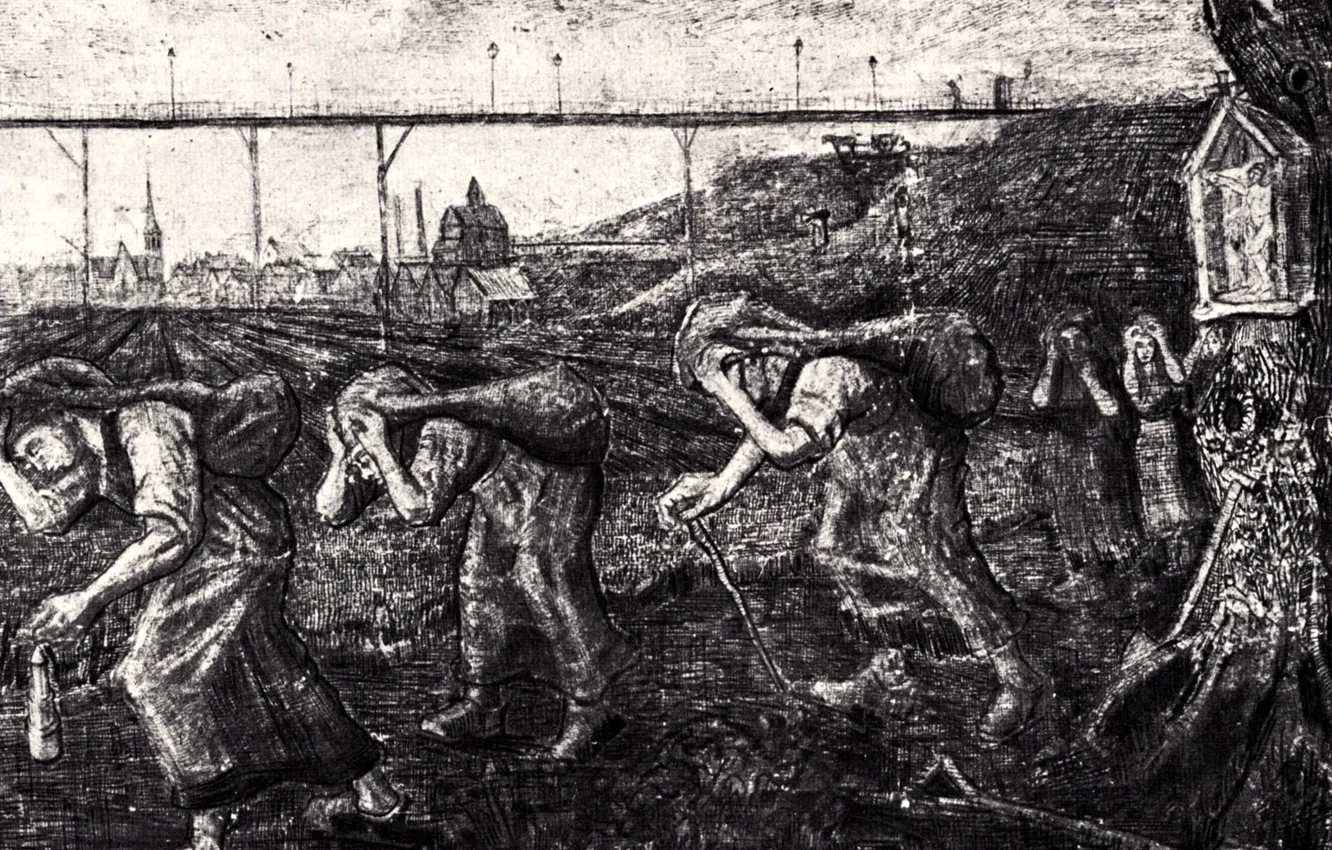 Фото обои Vincent van Gogh, The Bearers of the Burden, Miners Women, Carrying Sacks