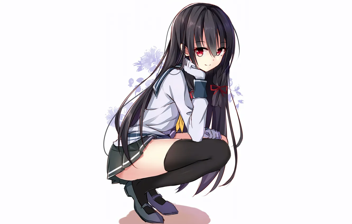 Фото обои girl, sexy, blouse, school uniform, thighhighs, long hair, anime, beautiful