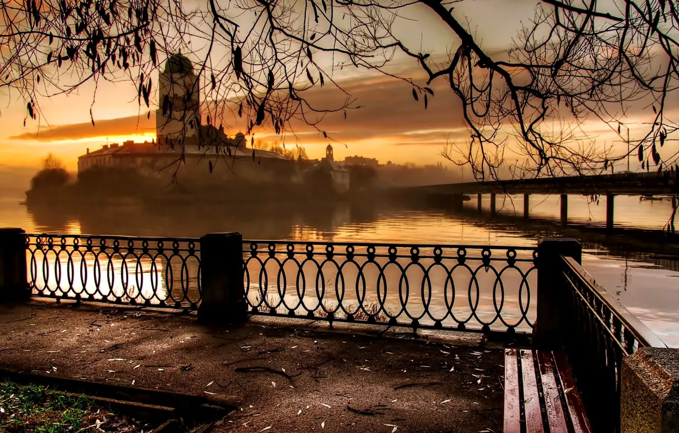 Фото обои river, bridge, castle