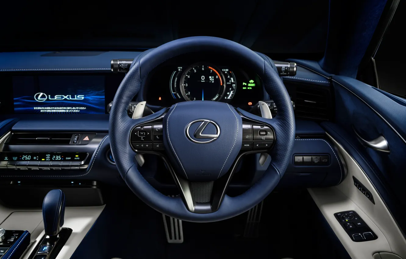 Фото обои Lexus, руль, салон, 2018, LC 500, Structural Blue