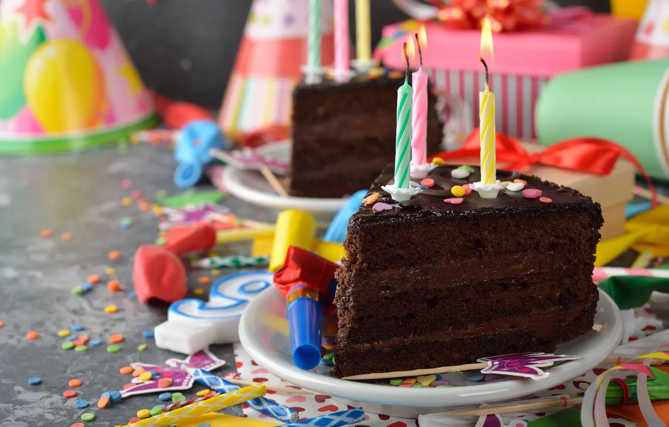 Фото обои воздушные шары, свечи, торт, cake, decoration, Happy, День Рождения, Birthday