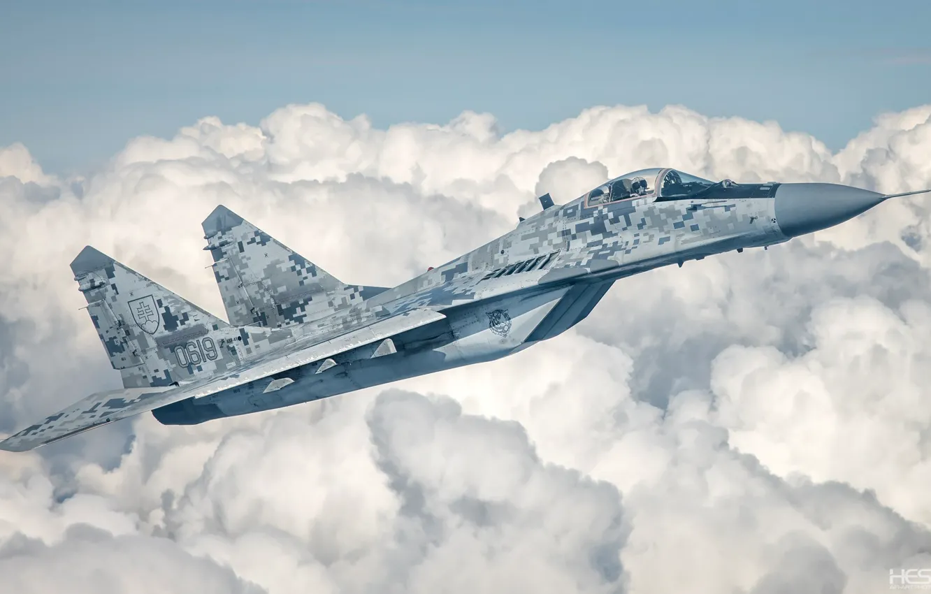 Фото обои Облака, Истребитель, Фонарь, Миг-29, Пилот, Кокпит, ВВС Словакии, HESJA Air-Art Photography