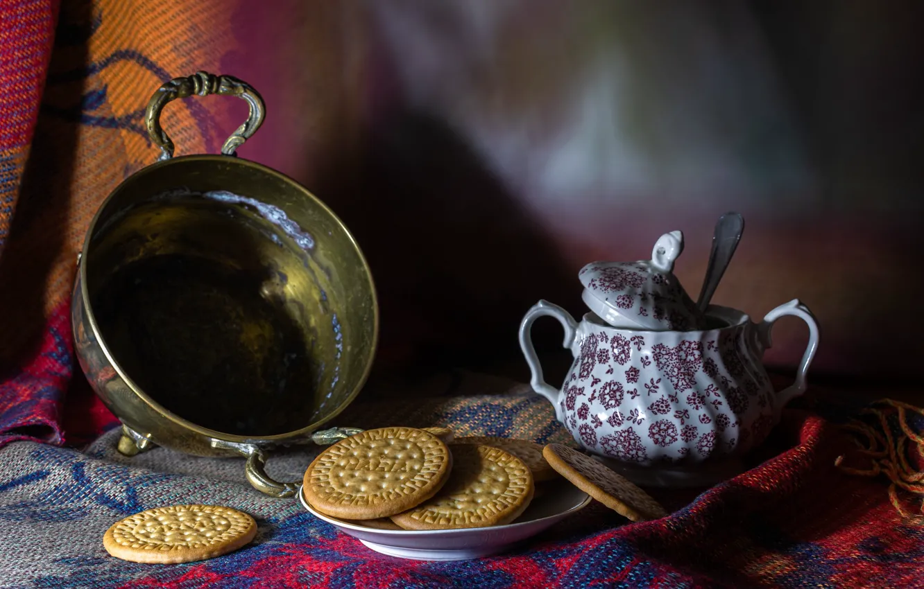 Фото обои печенье, миска, натюрморт, сахарница