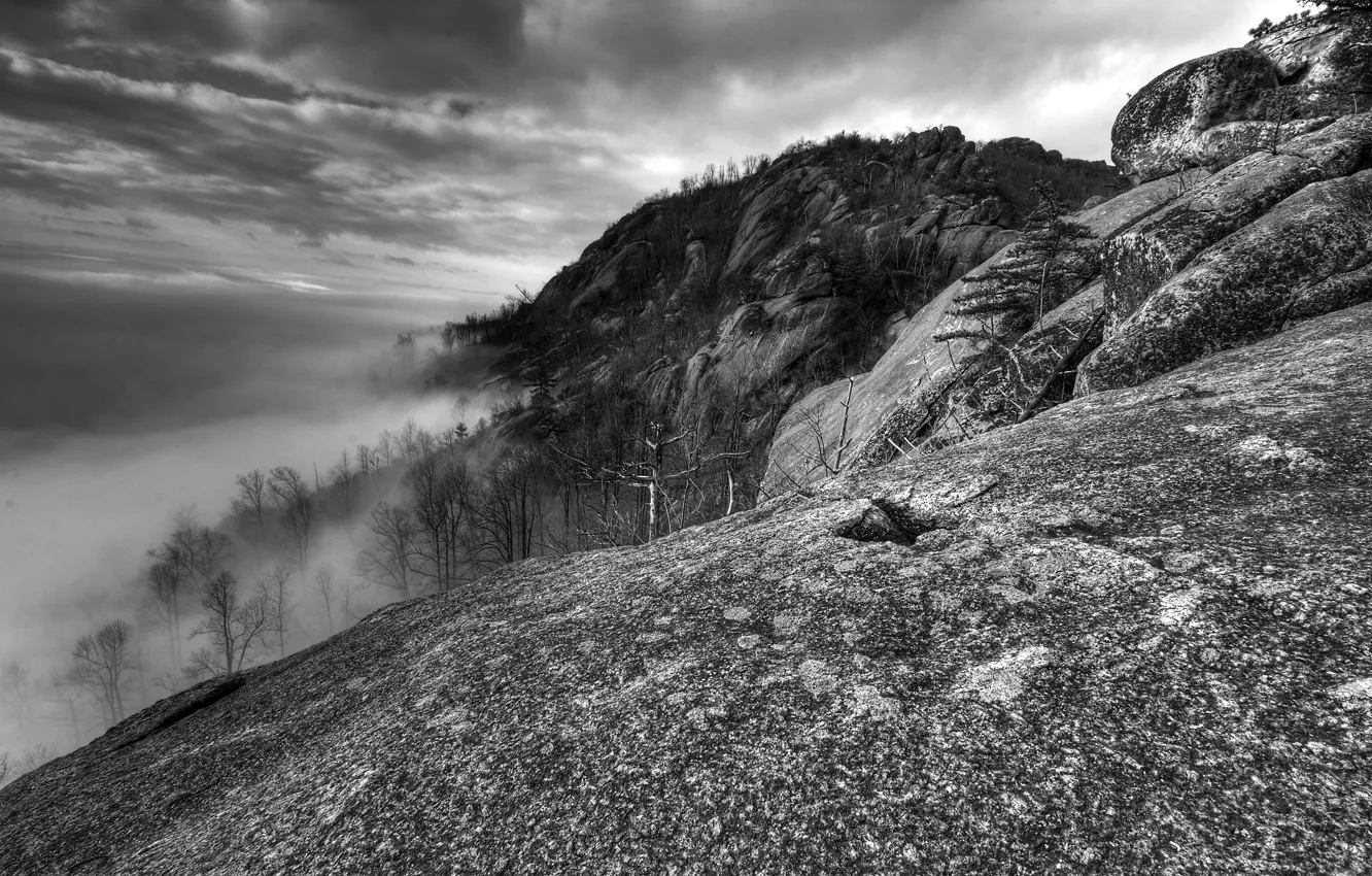 Фото обои черно-белая, Облака, Горы, Туман, Вирджиния, Old Rag