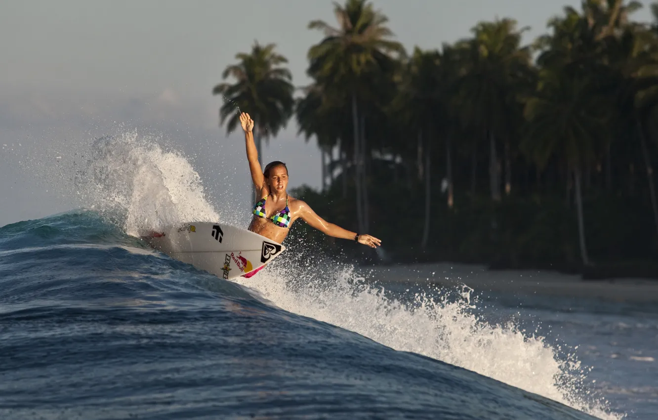 Фото обои девушка, спорт, волна, серф, surfing
