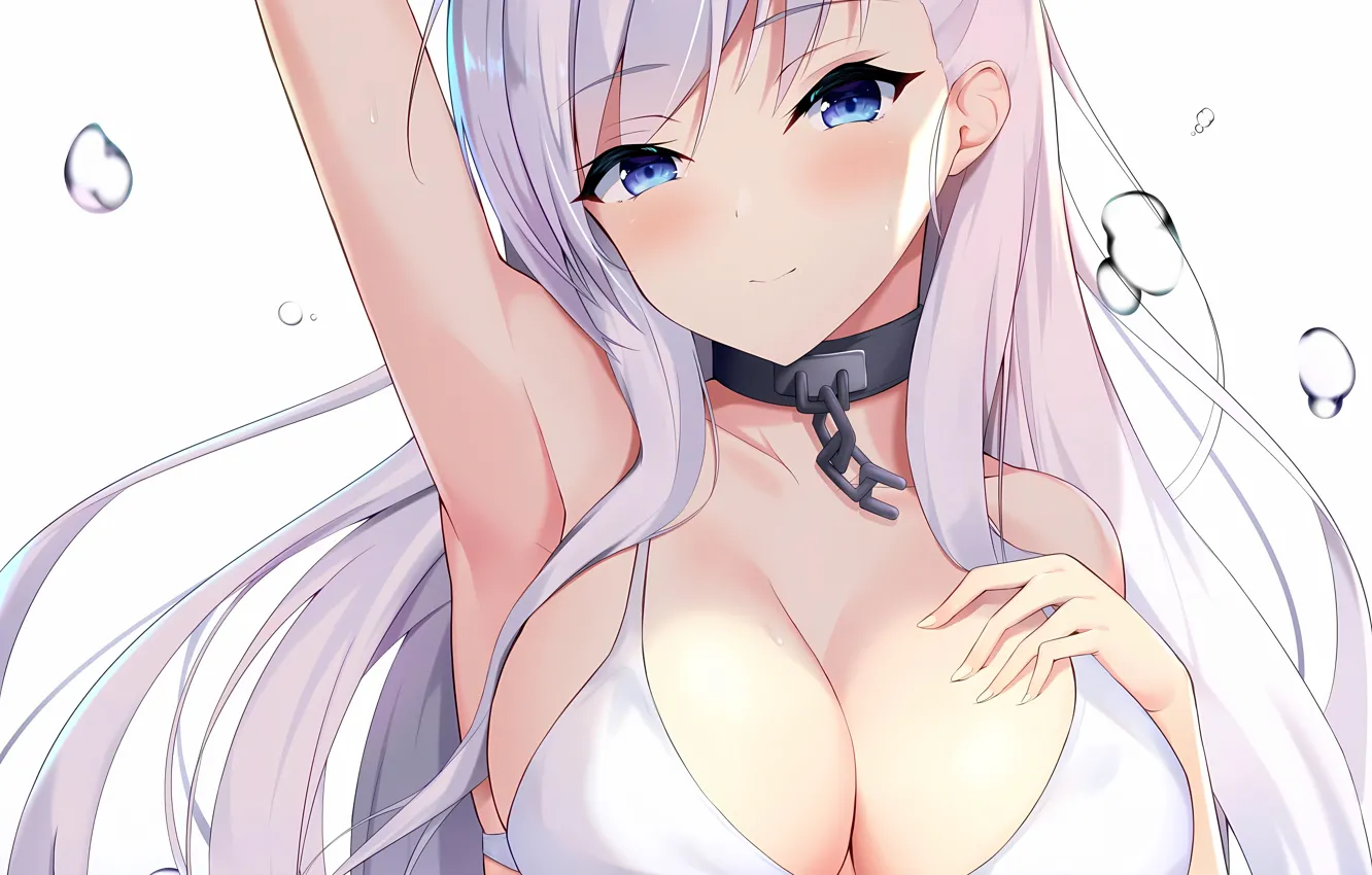 Фото обои girl, sexy, cleavage, long hair, boobs, anime, blue eyes, beautiful