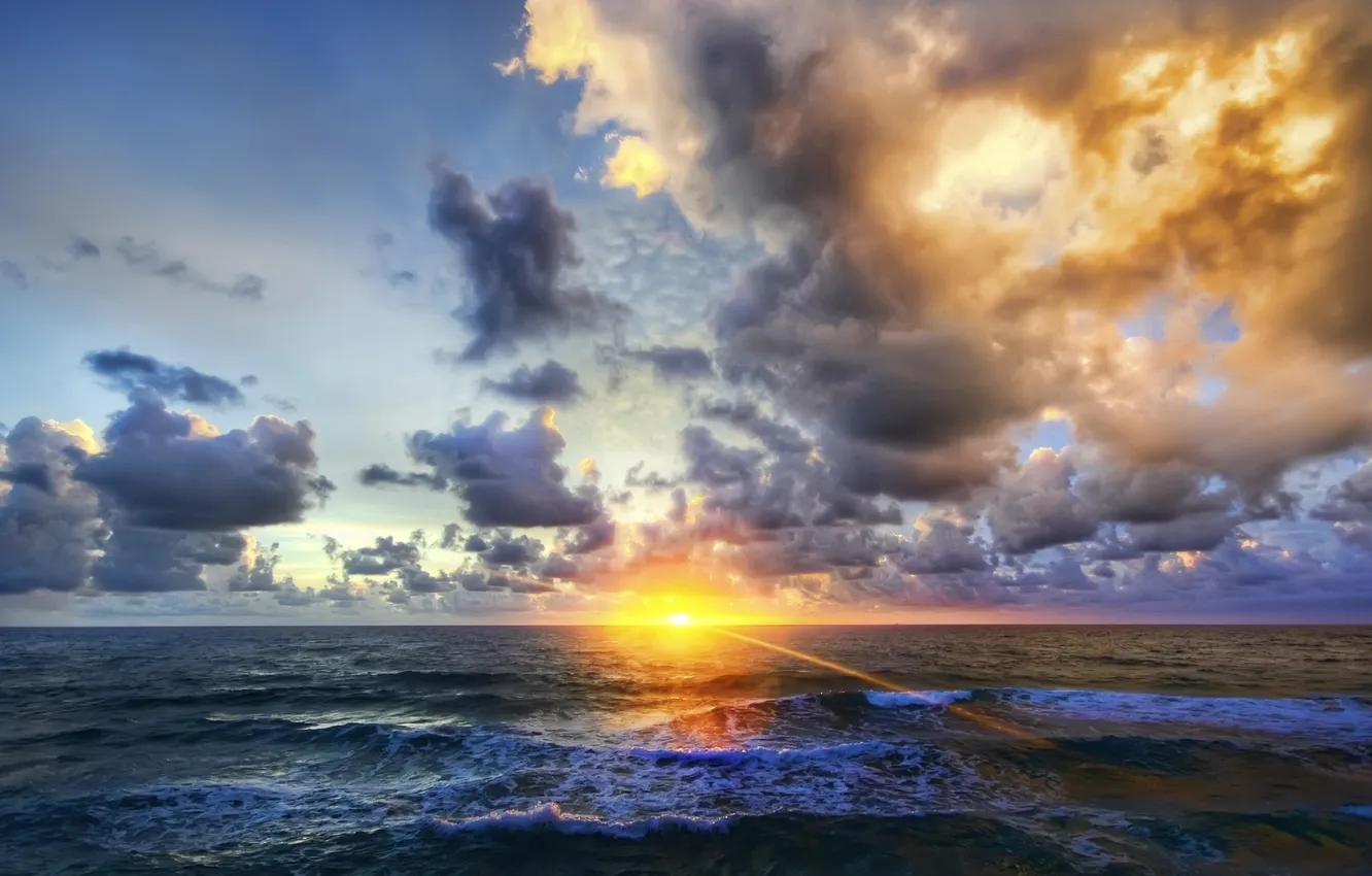 Фото обои закат, пейзаж, волны, природа, океан