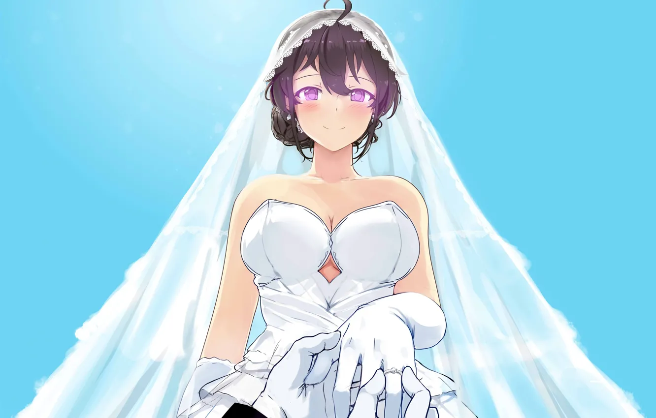 Фото обои dress, anime, purple eyes, bride, oppai, bishojo, japonese