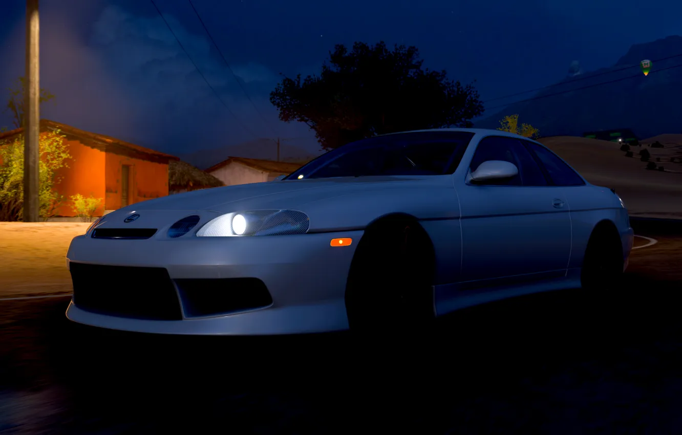 Фото обои Lexus, Horizon, Night, SC300, Forza, White car, Lexus SC300, Forza Horizon 5