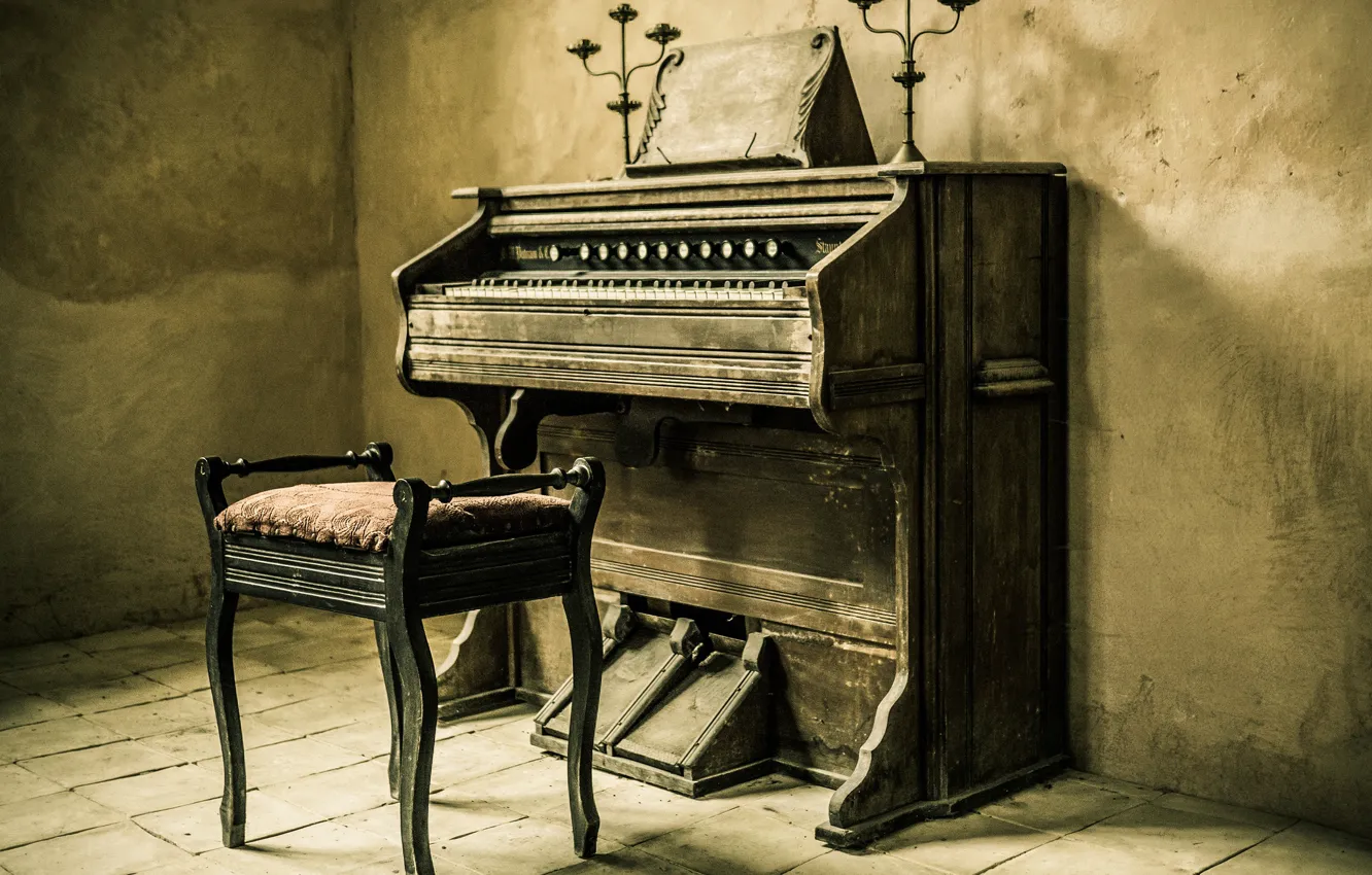 Фото обои ретро, интерьер, стул, инструмент, пианино