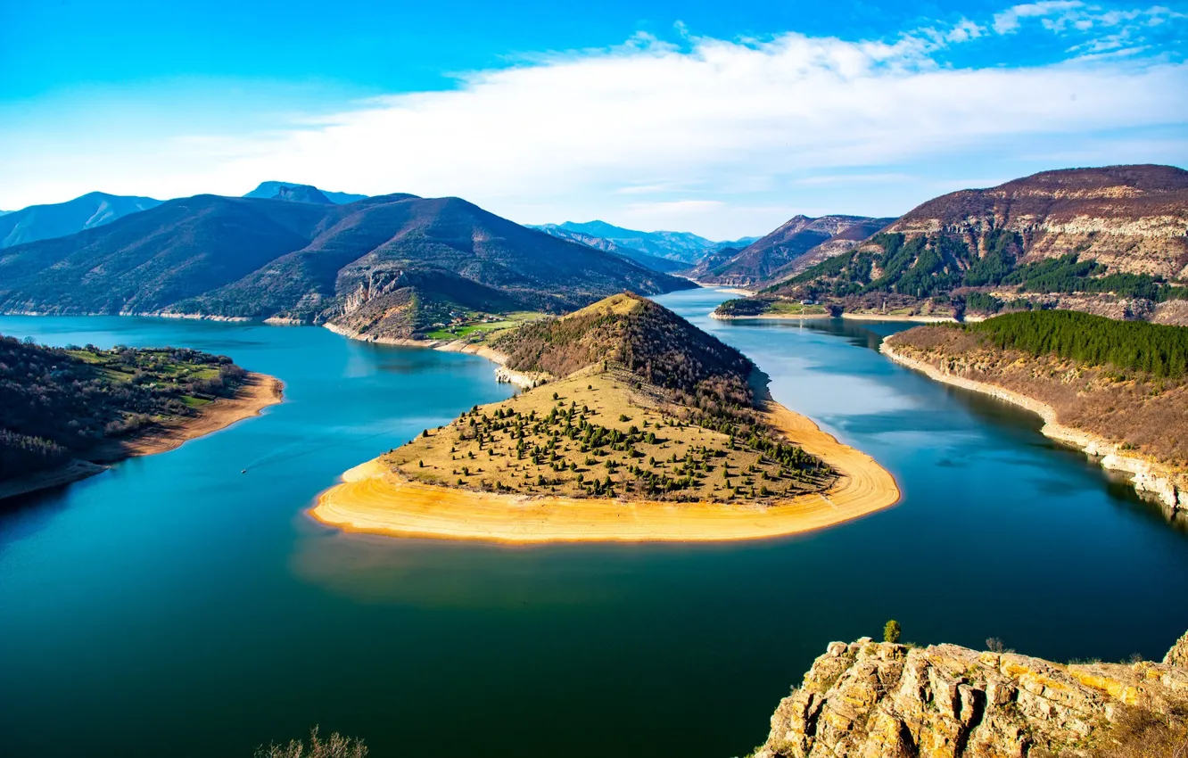 Фото обои лес, небо, горы, река Арда