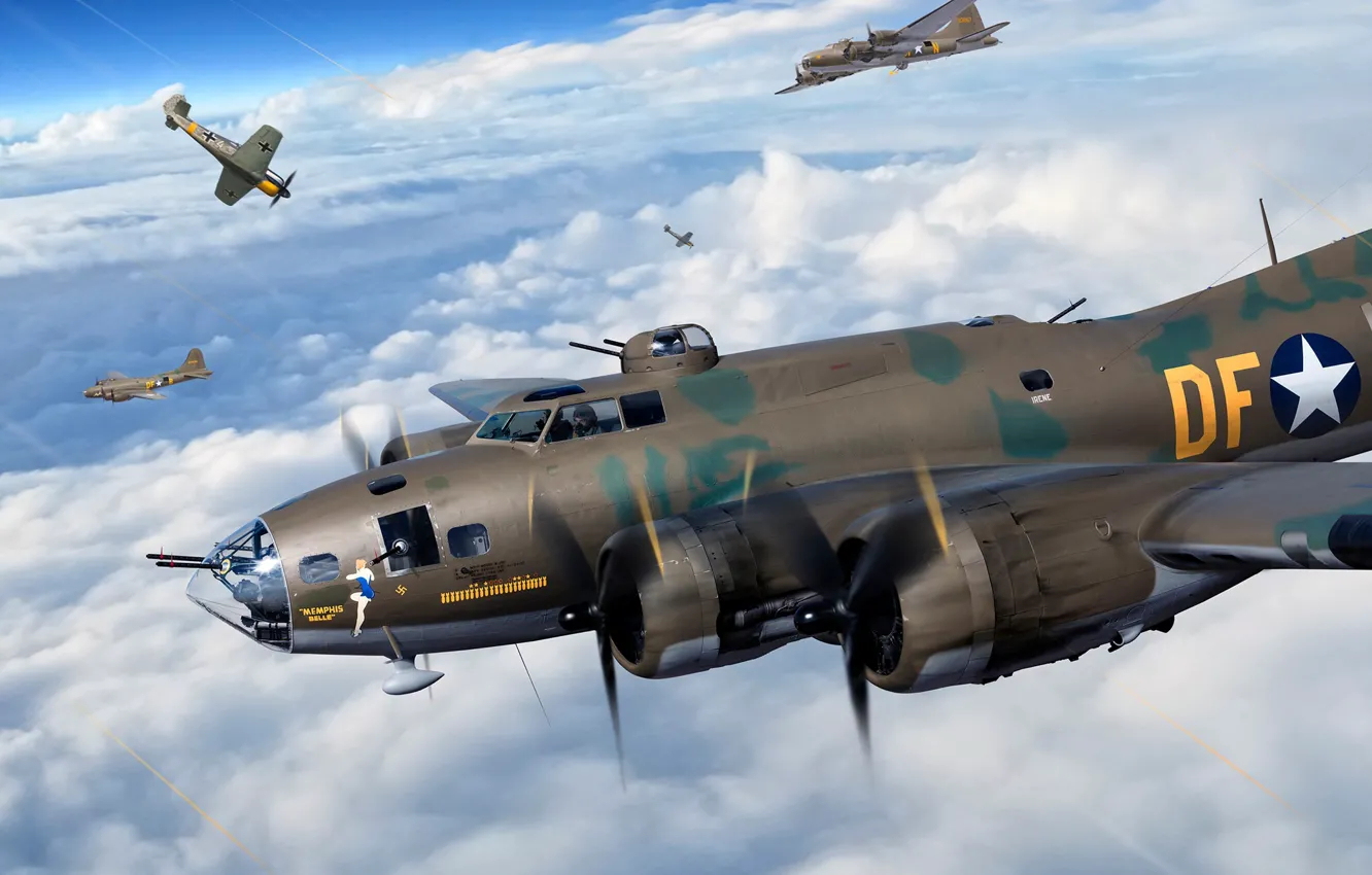 Фото обои USAF, B-17, Вторая Мировая война, Тяжёлый бомбардировщик, B-17F