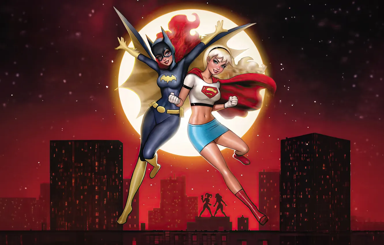 Фото обои supergirl, heroes, united, batgirl