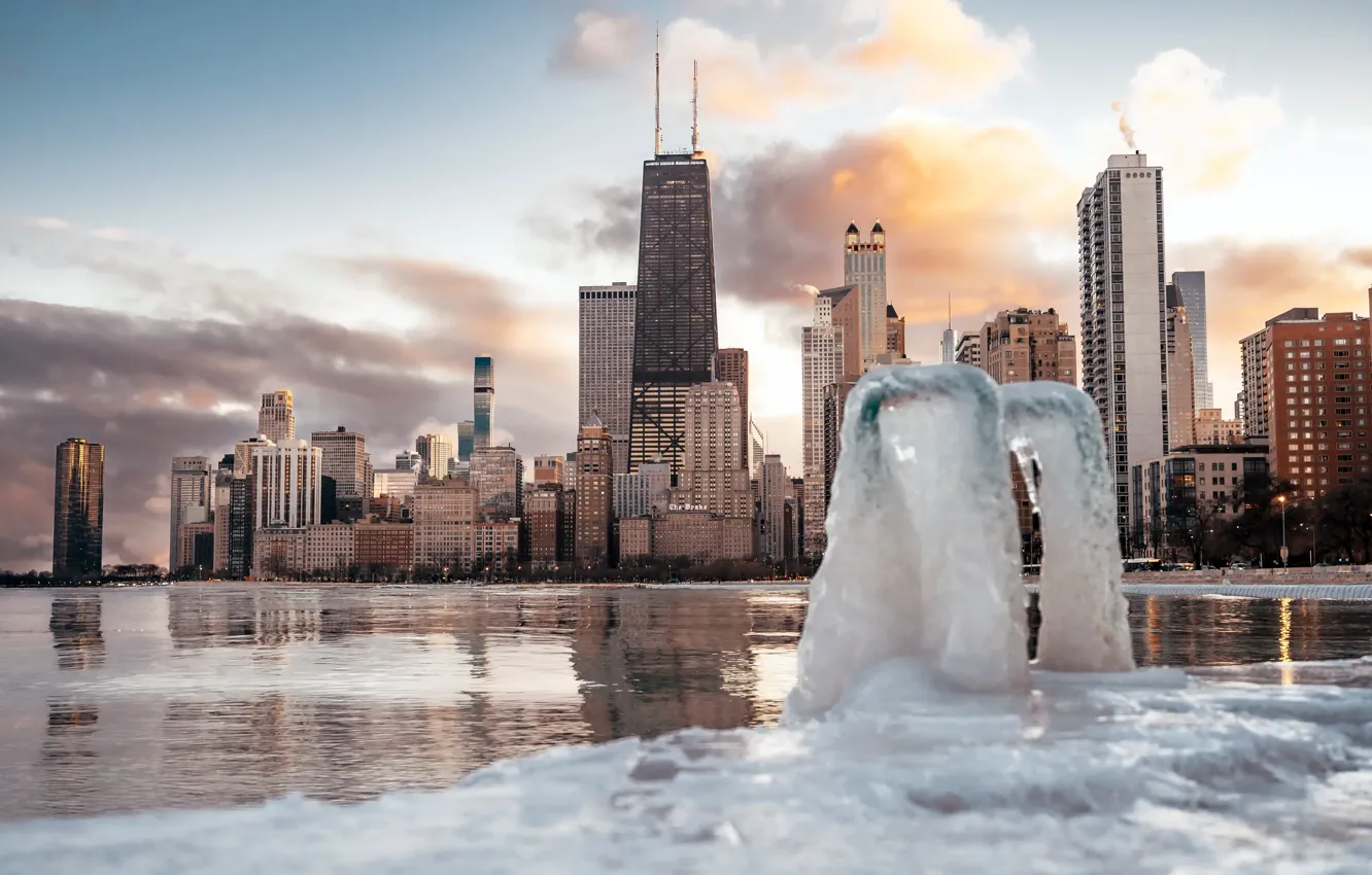 Фото обои зима, город, Chicago