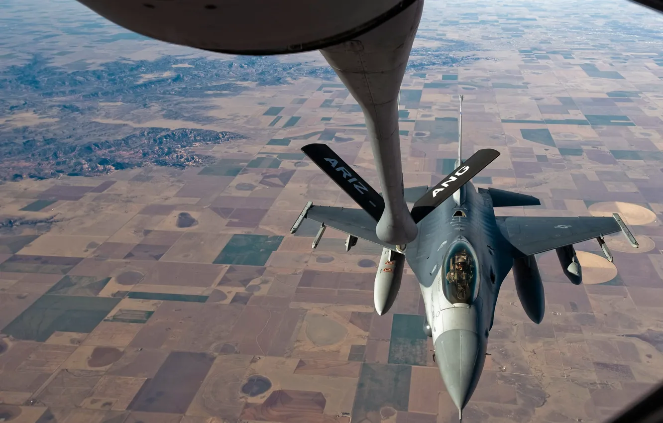 Фото обои полет, пейзаж, горы, высота, Fighting, F-16, Falcon, эскадрилья