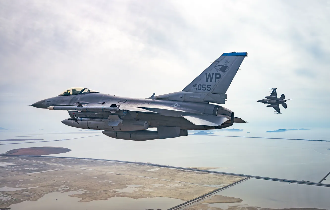 Фото обои ВВС США, General Dynamics F-16 Fighting Falcon, американский многофункциональный, лёгкий истребитель четвёртого поколения[