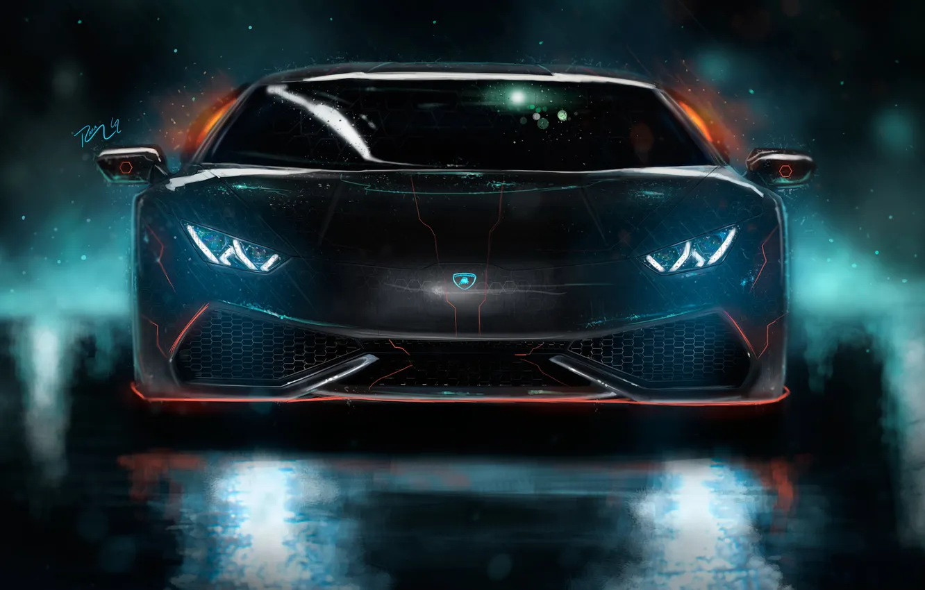 Фото обои Lamborghini, tuning, art, supercars, Lamborghini Huracan, black huracan, 2017 cars